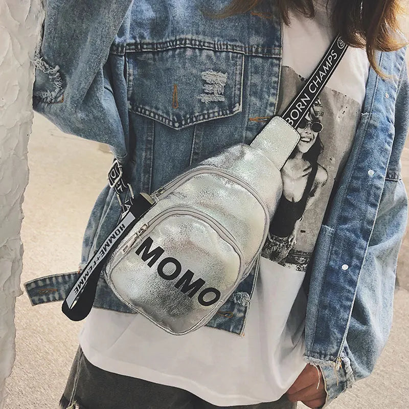 Stylish Women Waist Bag PU Printed Solid Chest Bag for Outdoor Sport Hip Package