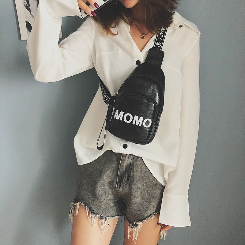 Stylish Women Waist Bag PU Printed Solid Chest Bag for Outdoor Sport Hip Package