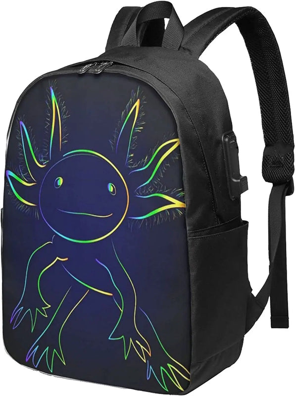 Rainbow Axolotl Backpack 17 Inch USB Charging