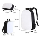 Sublimation Printing School Bag Backpack Lunch Box Pencil Bags Three Sets