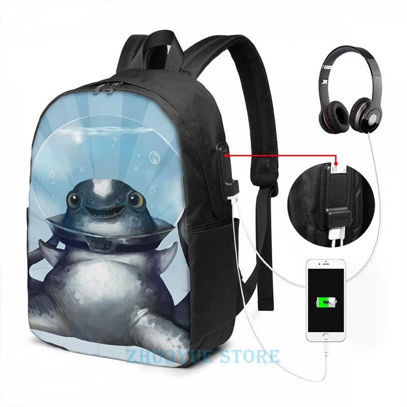 Subnautica Cuddlefish Portrait USB Charge Backpack