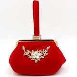 Suede Folk Style Evening Clutch Bag with Chain