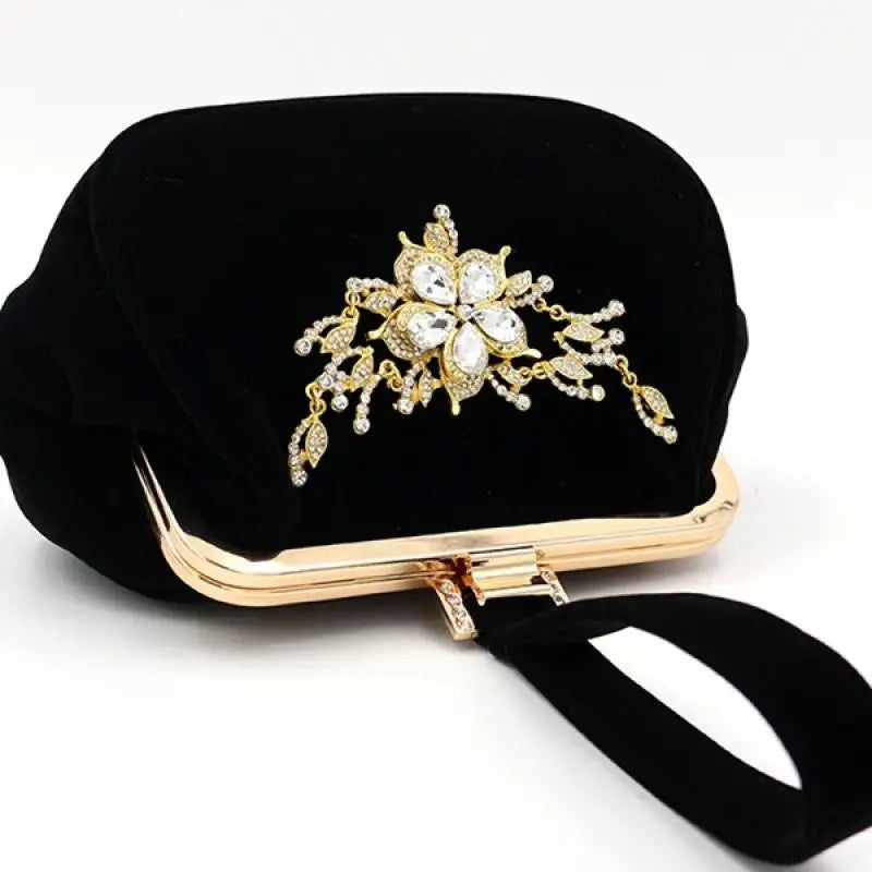 Suede Folk Style Evening Clutch Bag with Chain