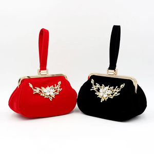 Suede Folk Style Evening Clutch Bag with Chain