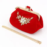 Suede Folk Style Evening Clutch Bag with Chain