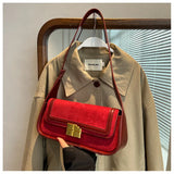Retro Women's Totes Shoulder Bag Suede Matte Leather Plaid Lock Handbags