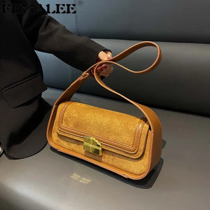 Retro Women's Totes Shoulder Bag Suede Matte Leather Plaid Lock Handbags