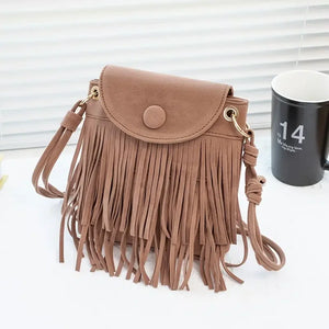 Suede Double-layer Tassel Shoulder Bag Vintage Punk Women Crossbody Purse