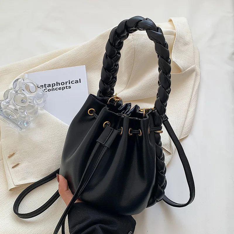Summer Ladies Messenger Bag High Drawstring Portable Pleated Bucket Bag