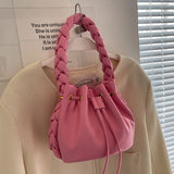 Summer Ladies Messenger Bag High Drawstring Portable Pleated Bucket Bag
