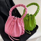 Summer Ladies Messenger Bag High Drawstring Portable Pleated Bucket Bag