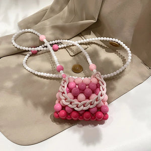 Summer One-shoulder Mini Pu Candy Rainbow Beaded Daily Bag