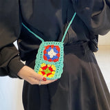 Summer Small Women's Phone Shoulder Bag Hand-woven Pattern Messenger Bag