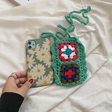 Summer Small Women's Phone Shoulder Bag Hand-woven Pattern Messenger Bag