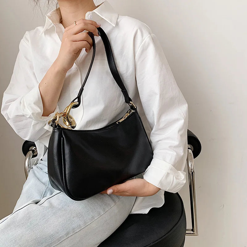 Summer Armpit Bag Style 5 PU Single Zipper Shoulder Pure Portable Hobo Bag Femal
