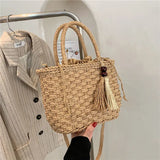 Summer Beach Tote Drawstring Crossbody Straw Bag Women Handbags