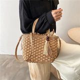 Summer Beach Tote Drawstring Crossbody Straw Bag Women Handbags
