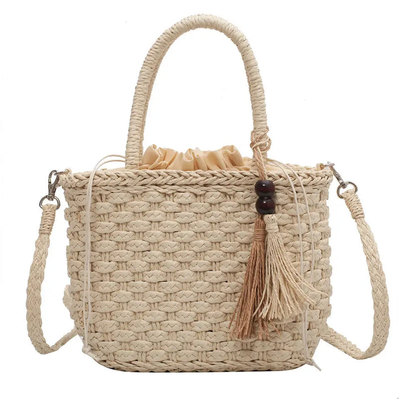 Summer Beach Tote Drawstring Crossbody Straw Bag Women Handbags