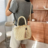 Summer Beach Tote Drawstring Crossbody Straw Bag Women Handbags