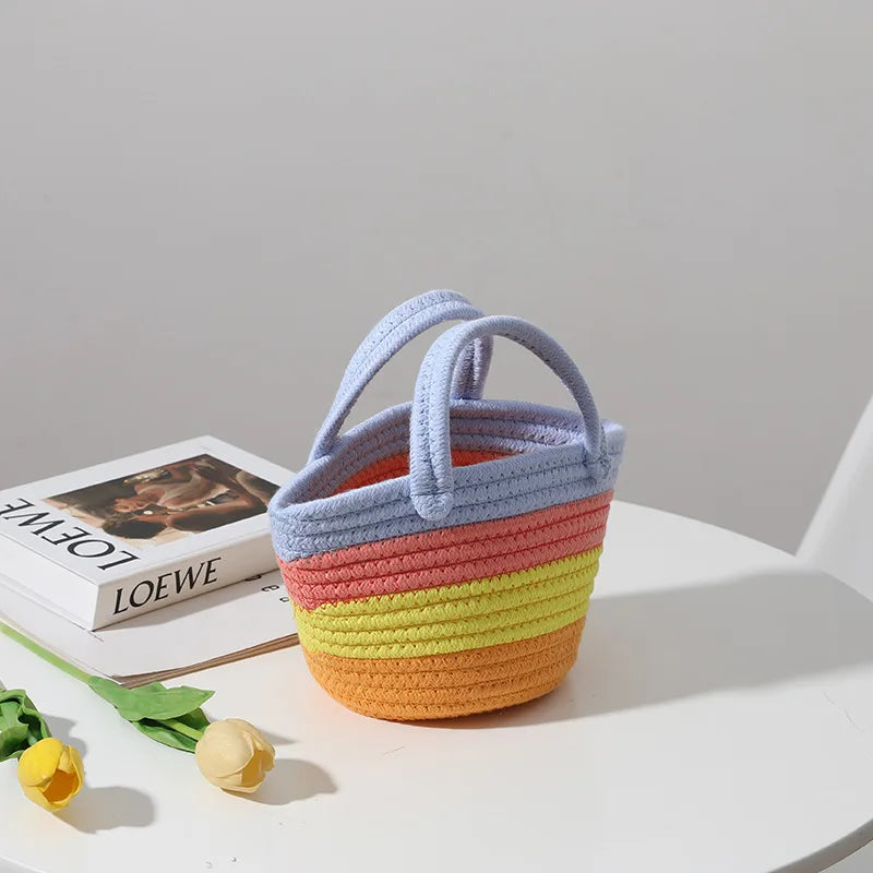 Colorful Striped Cotton Tote Bag for Summer Beach