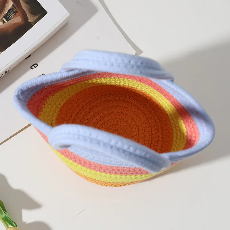 Colorful Striped Cotton Tote Bag for Summer Beach