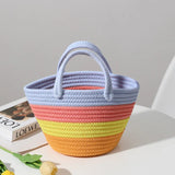 Colorful Striped Cotton Tote Bag for Summer Beach