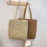 Large Capacity Straw Beach Bag Women Woven Shoulder Bag Square Tote