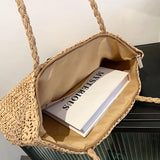 Large Capacity Straw Beach Bag Women Woven Shoulder Bag Square Tote