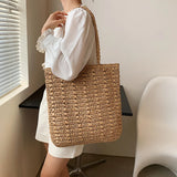 Large Capacity Straw Beach Bag Women Woven Shoulder Bag Square Tote