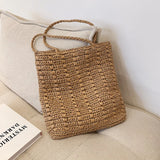 Large Capacity Straw Beach Bag Women Woven Shoulder Bag Square Tote