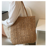 Large Capacity Straw Beach Bag Women Woven Shoulder Bag Square Tote