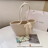 Summer Beach Straw Woven Tote Bag Bow Travel Shoulder Bag