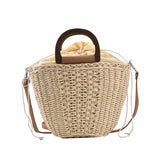 Straw Rattan Beach Shoulder Bucket Crossbody Bag