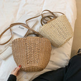 Straw Rattan Beach Shoulder Bucket Crossbody Bag