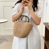 Straw Rattan Beach Shoulder Bucket Crossbody Bag