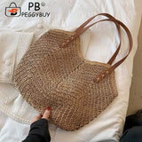 Summer Beach Vacation Straw Handbag Casual All-match Hollow Totes