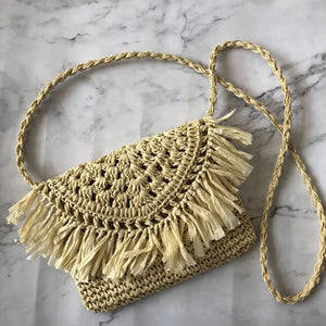 Summer Beach Vacation Women Tassels Straw Rattan Weave Crossbody Bag