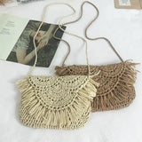 Summer Beach Vacation Women Tassels Straw Rattan Weave Crossbody Bag