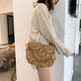 Summer Beach Vacation Women Tassels Straw Rattan Weave Crossbody Bag