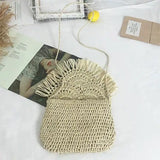 Summer Beach Vacation Women Tassels Straw Rattan Weave Crossbody Bag