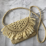 Summer Beach Vacation Women Tassels Straw Rattan Weave Crossbody Bag