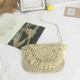 Summer Beach Vacation Women Tassels Straw Rattan Weave Crossbody Bag