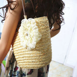 Bohemian Straw Woven Women's Handbag Flower Shoulder Bag Beach Tote