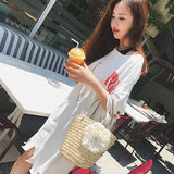 Bohemian Straw Woven Women's Handbag Flower Shoulder Bag Beach Tote