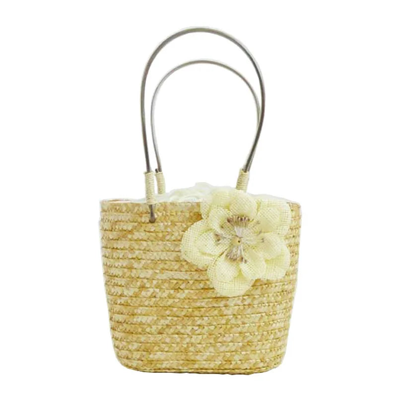 Bohemian Straw Woven Women's Handbag Flower Shoulder Bag Beach Tote