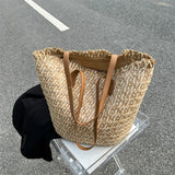 Boho Straw Shoulder Bag Rattan Beach Tote Large Capacity Handbag