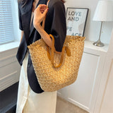 Boho Straw Shoulder Bag Rattan Beach Tote Large Capacity Handbag