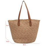 Boho Straw Shoulder Bag Rattan Beach Tote Large Capacity Handbag