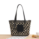 Summer Braided Cutout Tote Bag Women Contrast Straw Shoulder Bag