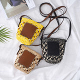 Summer Braided Cutout Tote Bag Women Contrast Straw Shoulder Bag
